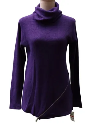 Bar III Purple Dynasty Cowl Turtleneck Sweater Womens Size XS Zipper Wool Blend thumbnail 1