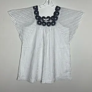 Madewell Striped Dress with Black Floral Neckline Dress Sz M thumbnail 4