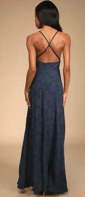 Lulus New Let There Be Romance Navy Blue Burnout Floral Maxi Dress thumbnail 4