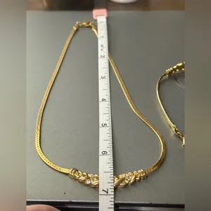 Avon Gold Tone Braided Crystal Necklace and Bracelet Set stamped NR thumbnail 5