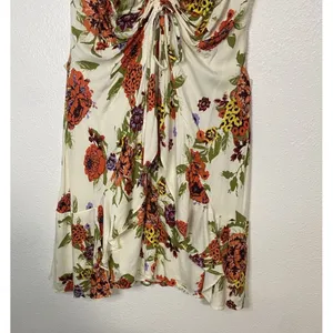 Free People Floral Ruched Ruffle Sleeveless Mini Sundress Ivory Multi Size M thumbnail 6
