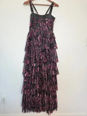 Hutch Tiered Tulle Floral Maxi Gown Black Purple Size 2 NWT thumbnail 4