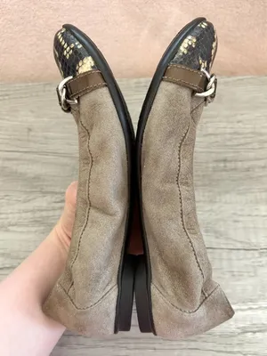 AGL Shimmer Tan Suede Leather Chain Snakeskin Cap Toe Ballet Flat Italy 35.5 5.5 thumbnail 5