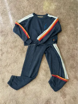 Aviator Nation Blue Rare Bandier Rainbow Stripe Sweatshirt Jogger Pants Set XS thumbnail 1
