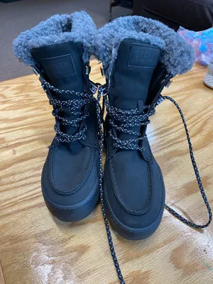 Sperry Juneau Winter Snow Boots Women's 5.5 Black Leather Lace Up STS86817 S11 thumbnail 1
