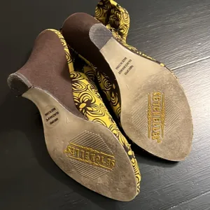 Seychelles Womens Yellow Brown Floral Swirl Peep Toe Slingback Wedge‎ Heels 7 thumbnail 3