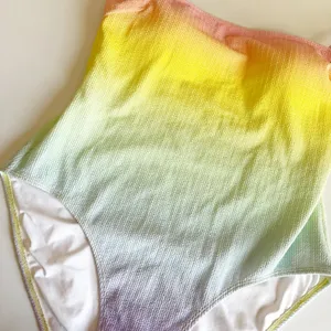 NWT Perfect Moment Women Pastel Rainbow Ombre Sol‎ Crinkle One Piece Swimsuit XL thumbnail 5