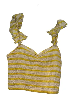 Free People Smocked Stripe Ruffle Crop Top Yellow White Size S thumbnail 2