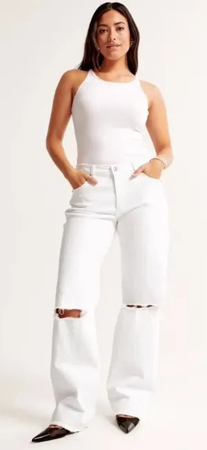 Abercrombie & Fitch White Baggy Low Rise Jeans thumbnail 1