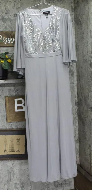 R & M Richards Womens Sequin Evening Dress Gown 99399 Silver Gray 10 thumbnail 1