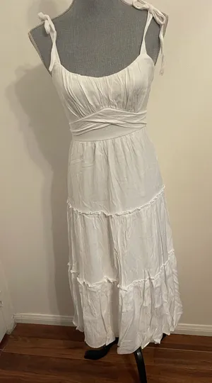 Trixxi White Tiered Tie Shoulder Maxi Dress. Size s thumbnail 1