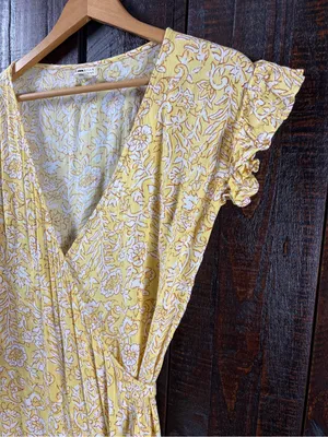 Billabong Yellow Floral Wrap Ruffle Dress Small thumbnail 5