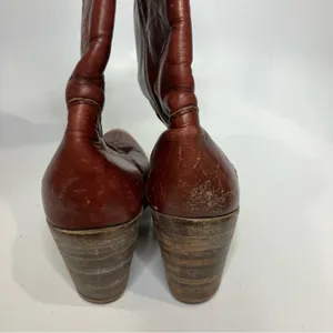 Vintage Frye red leather pull on‎ cowboy boots western women's size 6.5 boho thumbnail 6