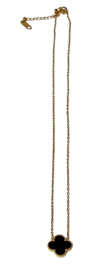 18k‎ Gold Plated JY Black Clover Necklace Jewelry thumbnail 1