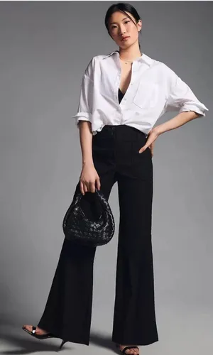 Anthropologie Maeve The Naomi Pants Sz 12 Black High Rise Wide Leg Utility thumbnail 1