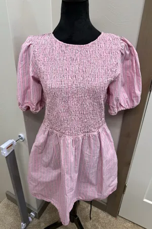 Old Navy Smocked Puff Sleeve Babydoll Dress Pink Cottagecore Coquette Girly M thumbnail 1