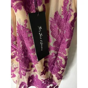 For Love & Lemons Purple Floral Lace Open Back Mini Dress Long Sleeve Tan Lining thumbnail 4