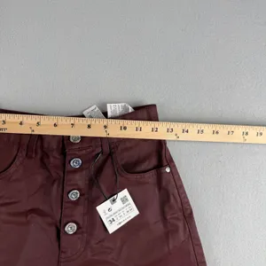 Zara Womens High Waisted Coated Shorts Burgundy Size 2 thumbnail 3