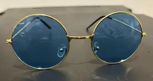 Round Gold Frame Sunglasses with Blue Lenses thumbnail 1