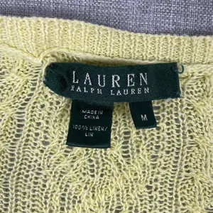 Lauren Ralph Lauren Sweater Womens M Yellow V-Neck Linen‎ Cable-Knit Pullover thumbnail 2