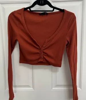 Out from under by Urban Outfitters‎ cropped long sleeve button shirt brown small thumbnail 1