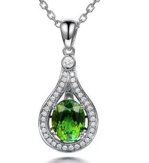 18K White Gold Plated Green Gemstone Emerald Pendant Necklace for Women thumbnail 1