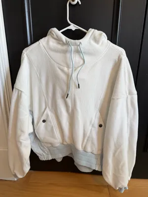 Free People Cream Fleece Hoodie with Light Blue Drawcords thumbnail 2