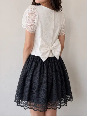 Vintage 80s Black & White Lace Drop Waist Back Bow Party Dress Size Small thumbnail 2