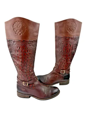-Vince Camuto Kamino Flavian Tall Boots Womens 9B Brown Riding Quiet Luxury Croc thumbnail 4