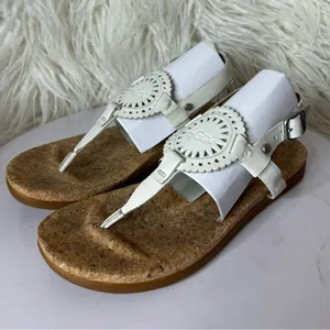 Ugg Ayden II Sandal White Leather Embossed Cork Insole Size 6.5 thumbnail 1