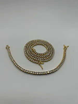 Moissanite Iced Out Tennis Chain and Bracelet Set Gold 3mm VVS1 22” and 7” thumbnail 2