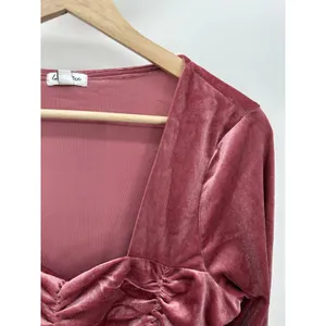 Love, Fire Womens Pink Velour Ruched Long Sleeve Top Whimsigoth Fairy NWT Sz‎ XL thumbnail 5