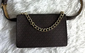 MICHAEL KORS Jet Set Brown Signature with Chain Belt Bag thumbnail 1