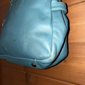 Vintage Y2K Perlina Teal Leather Small Satchel Top Handle Purse Bag thumbnail 7