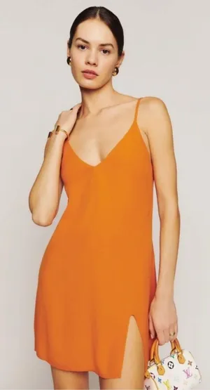 Reformation Marlowe mini dress In Orange‎ Size Large Side Slit thumbnail 1
