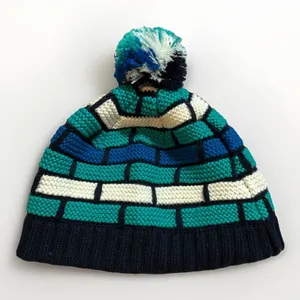 SMARTWOOL Merino Wool Knit Pom Pom Beanie Made in Canada Blue White Green thumbnail 2