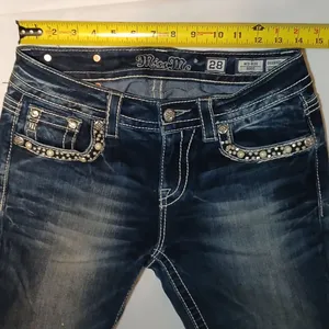 Miss Me Y2K style pearl and rhinestone studded midrise bootcut jeans size 28 thumbnail 5