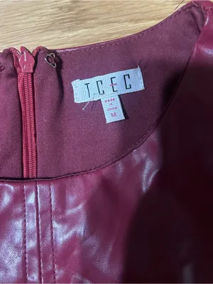 TCEC Burgundy Faux Leather Ruffle Sleeve Mini Dress Medium thumbnail 3