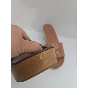 Tory Burch ines brown leather Wedge platform Slide Sandals Women’s Size 6-1/2M thumbnail 7