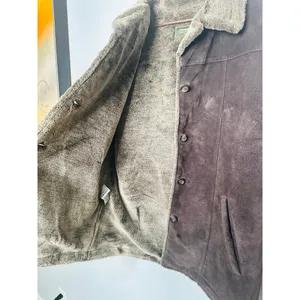 VINTAGE EDDIE BAUER Brown Faux Fur Lined Suede Leather Oversized Coat Size M thumbnail 5