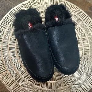 Sorel Go - Errand Run Women's Slippers Size 6 Black Leather & Faux‎ Fur EUC thumbnail 4