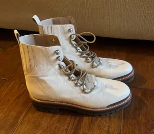 Marc Fisher White Leather Lace-Up Combat Boots thumbnail 1