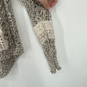 POL Hooded‎ Open Knit Lace Kangaroo Pocket Cuff Long Sleeve Pullover Size L thumbnail 6