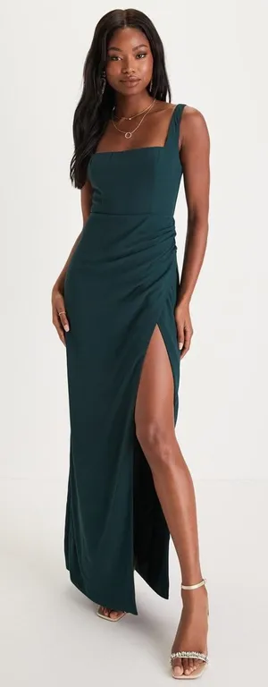 NWT Lulus Glamorous Disposition Emerald Green Ruched Maxi Dress Banquet Size XL thumbnail 1