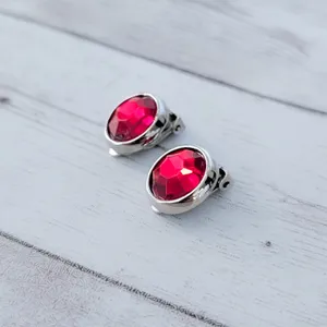 Vintage Clip On Earrings Red Gem with Silver Tone Halo thumbnail 3