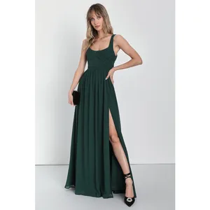 NWT Lulus Sensational Moment Emerald Green Pleated Maxi Dress Bridesmaid Gala M thumbnail 2