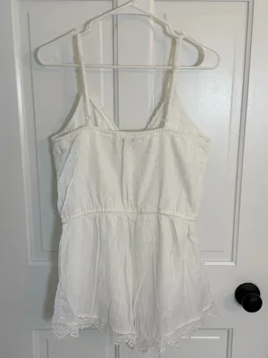 Aerie White Cotton Gauze Wrap Romper Lace Trim Boho Size Medium thumbnail 3