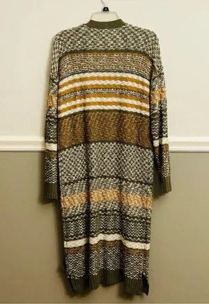 Marled Multi Color Green Yellow White Ribbed Knit Open Cardigan Size Medium thumbnail 2