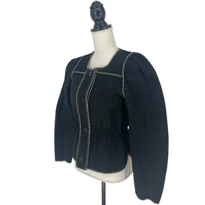 Anthropologie Quilted Puff Sleeve Jacket in‎ Black thumbnail 6