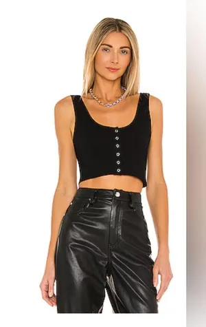 Free People Intimately Revolve Hailey's Henley Tank Top Black Snaps M/L thumbnail 1